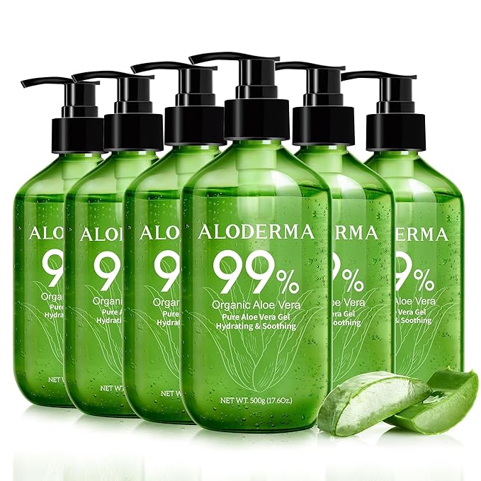 Aloderma 99% Organic Pure Aloe Vera Gel Made within 12 Hours of Harvest, 17.6oz Value Pump, Lightweight Non-Sticky Aloe Vera Gel for Sunburn Relief, Natural, Soothing Aloe Vera for Face & Hair, 6-Pack-VivaGrace Women