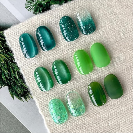 GAOY Green Gel Nail Polish Set with Magnet 6 Colors Includes Jelly Cat Eye Glitter Shades for DIY Manicure and Nail Salons Requires UV Curing