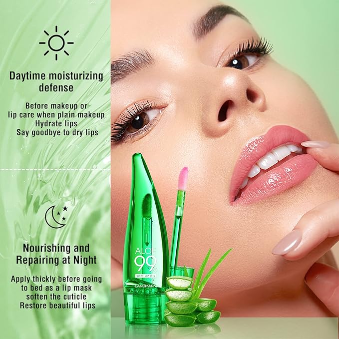 Lip Balm, 3PCS Aloe Vera Long Lasting Nutritious Lip Oil, Color Changing Tinted Lip Balm Set, Natural Plumping Hydrating, Easy Brush Application, Cute Portable Design, Unisex-VivaGrace Women