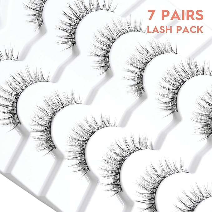 False Eyelashes Natural Look Wispy Lashes 10mm Short Lash C Curl 0.1MM Thin Band Lashes Pack Siligli Fake Eyelash 7 Pair-VivaGrace Women