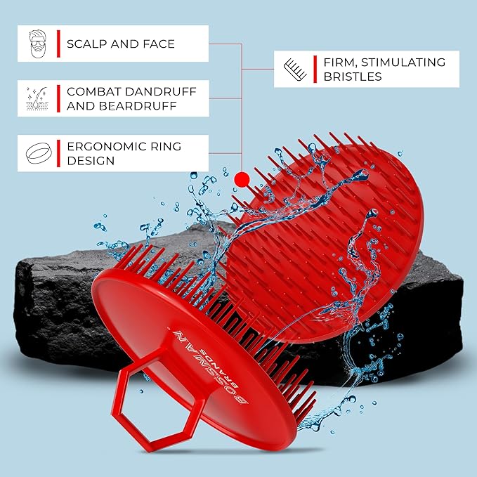 Bossman Scalp Massager & Shampoo Brush (3-inch, Red) – Head Scrubber, Beard Exfoliator & Dandruff Control for Hair & with Firm Bristles-VivaGrace Women