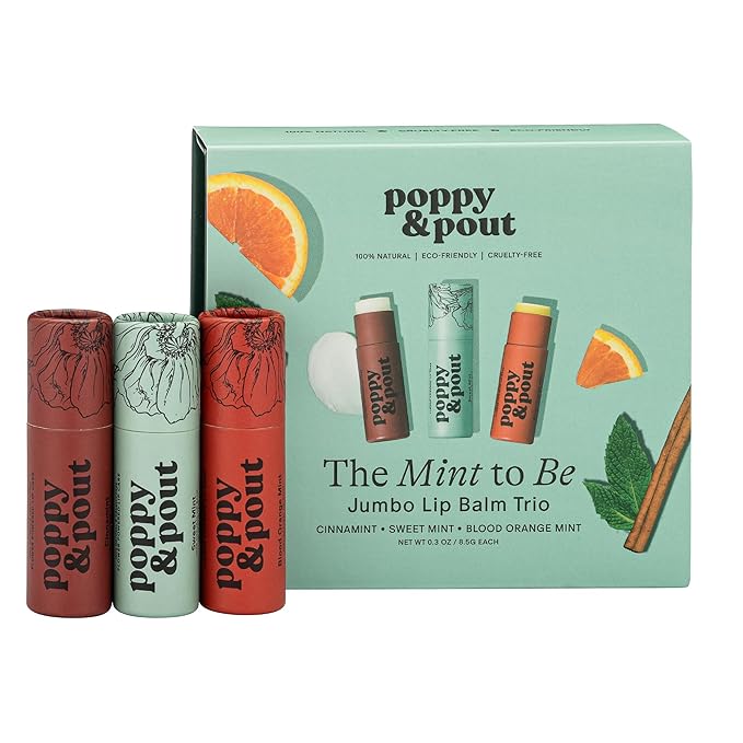 Jumbo Lip Balm Gift Set (3-Pack, Minty Flavors) | Poppy & Pout All Natural Lip Balms & Moisturizers | Hydrates with Beeswax, Vitamin E, Organic Coconut Oil | Cruelty-Free | Recyclable Cardboard Tube-VivaGrace Women
