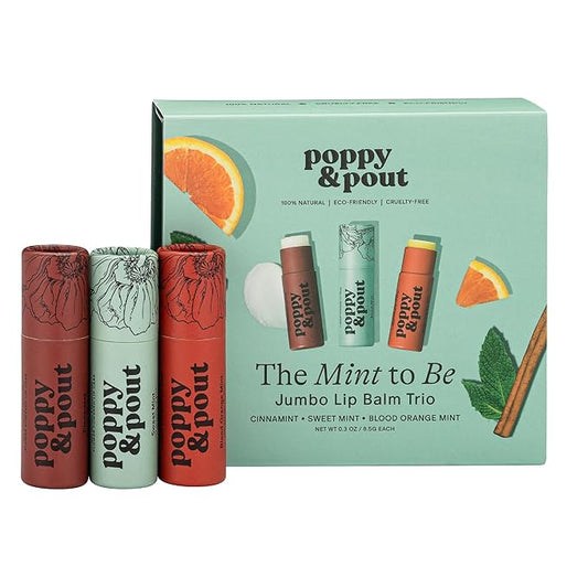 Jumbo Lip Balm Gift Set (3-Pack, Minty Flavors) | Poppy & Pout All Natural Lip Balms & Moisturizers | Hydrates with Beeswax, Vitamin E, Organic Coconut Oil | Cruelty-Free | Recyclable Cardboard Tube-VivaGrace Women