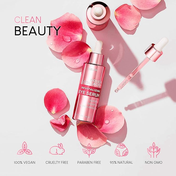 AZURE Rose & Collagen Revitalizing Eye Serum - Hydrating & Smoothing | Reduces Wrinkles, Fine Lines & Under Eye Bags | Minimize Signs of Aging | Made in Korea - 60mL-VivaGrace Women