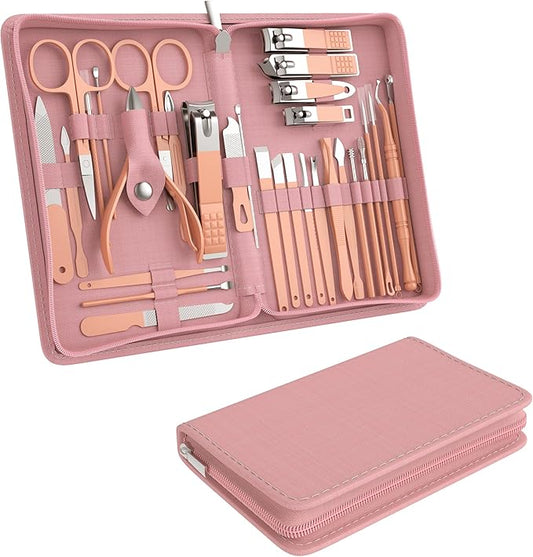 Manicure Set Personal Care, Nail Clipper Kit, Professional Nail Clipper Pedicure Set, Nail Tools with Luxurious Travel Case, Gifts for Men Women Family Friend, 31 Pieces (Pink)-VivaGrace Women