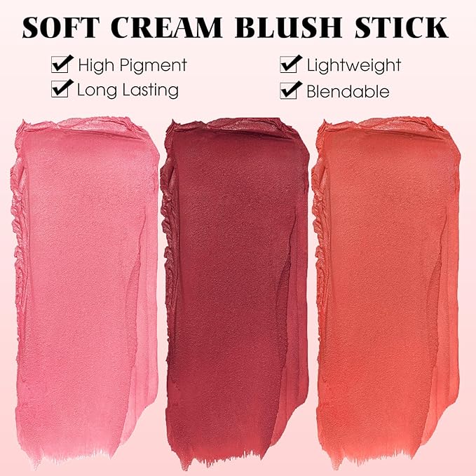 Blush Stick for Cheeks - Cream Makeup Blush Wand, Solid Moisturizer Stick for Cheeks Tint, Natural Blendable Waterproof Korean Matte Long-Lasting Smooth Blushes (#02 Hot Red)-VivaGrace Women