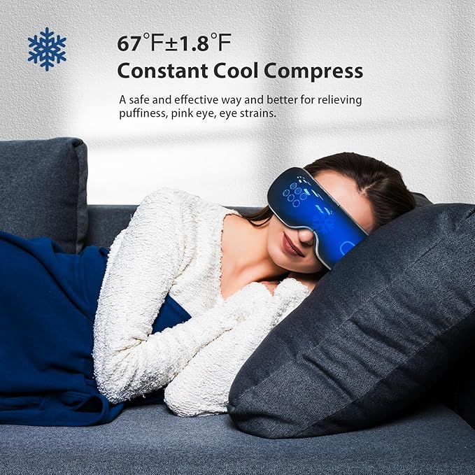 Fmalve Eye Massager with Heat and Cooling for Migraines, Dry Eyes, Heated Eye Mask Massager Improve Sleeping - Gifts for Women and Men (Black)-VivaGrace Women