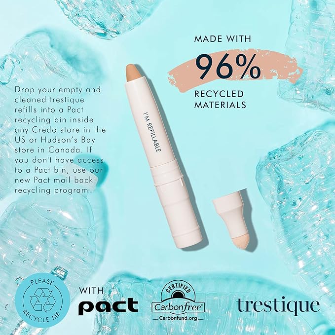 Trestique Concealer Crayon, Refillable Makeup Concealer With Built-In Blending Sponge, Sustainable Under Eye Concealer, Clean Beauty Concealer Makeup-VivaGrace Women
