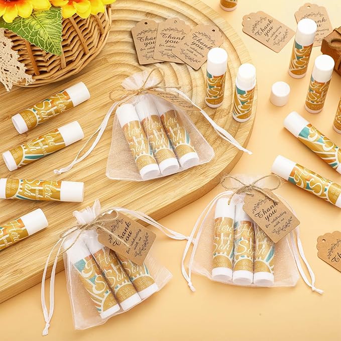 Demissle 50 Pcs Baby Shower Lip Balm Gift Set with 100 Pcs Organza Bags Baby Shower Party Favor for Guest Thank You Tag Rope Baby Shower Party Decoration Gender Reveal Souvenirs(Colorful Stripes)-VivaGrace Women