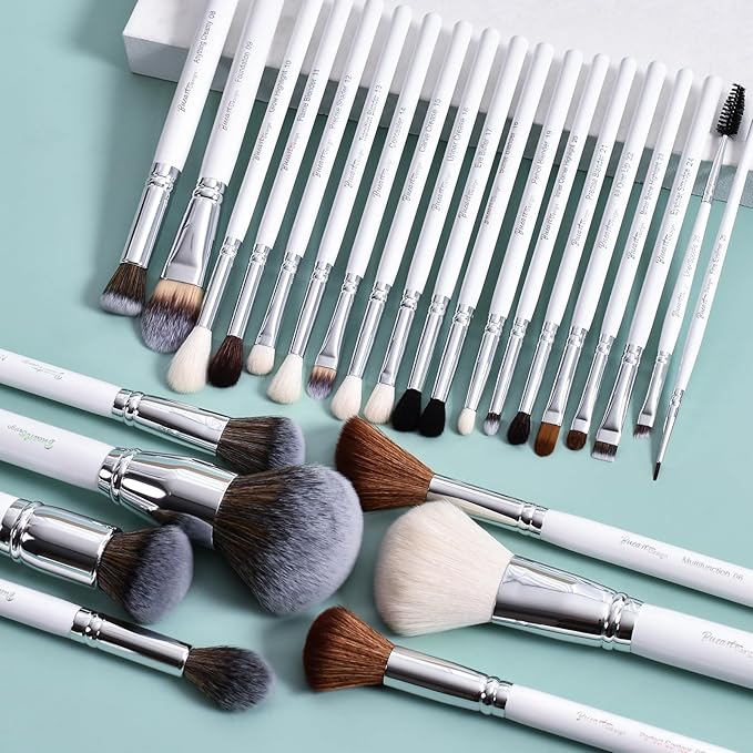 Professional Makeup Artist Brushes Set 26Pcs Real Natural Goat Hair Labeled White Makeup Brush Set with Foundation Powder blush concealer blending eyeshadow contour make up brushes set-VivaGrace Women