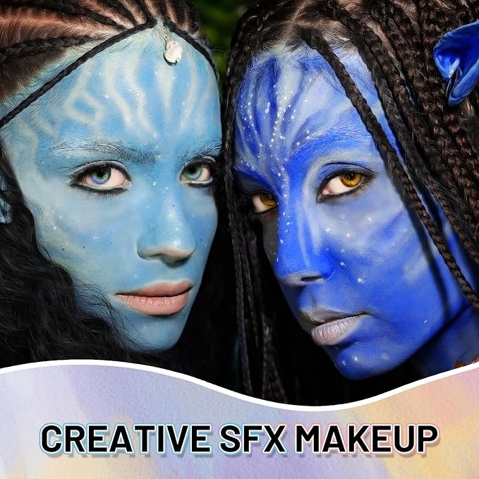 Blue Water Based Face Body Paint, 2.37 OZ Large Tube Full Coverage Face Paint for Avatar Smurfs Mermaid Cosplay Makeup, Washable Royal Blue Body Painting Cream for Adult Halloween SFX Makeup-VivaGrace Women