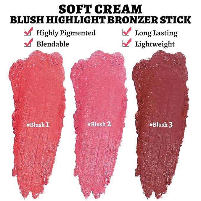Face Stick Trio 3Pcs Multi-Use Makeup Blush Sticks, Buildable Blendable Lightweight Cream Blush Stick for Cheeks Make Up For Women 3-in-1 Blusher and Lip Makeup Sticks (04)-VivaGrace Women