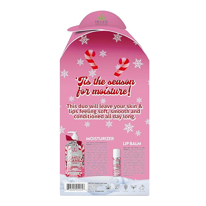 Hempz Holiday Gift Set, Candy Cane Lane Moisturizer (17 Oz) & Lip Balm (.44 Oz) – Holiday Moisturizing Lip Balm & Hydrating Lotion Skin Care Gift Set for Women & Men for Combatting Dry Lips & Skin-VivaGrace Women