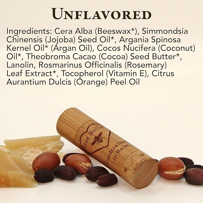 Bee Bella Lip Balm, Unscented (Unflavored), 3 Pack - Hydrating, Moisturizing Lip Care, 100% Natural, Original Organic Beeswax with Vitamin E, Handmade in USA-VivaGrace Women