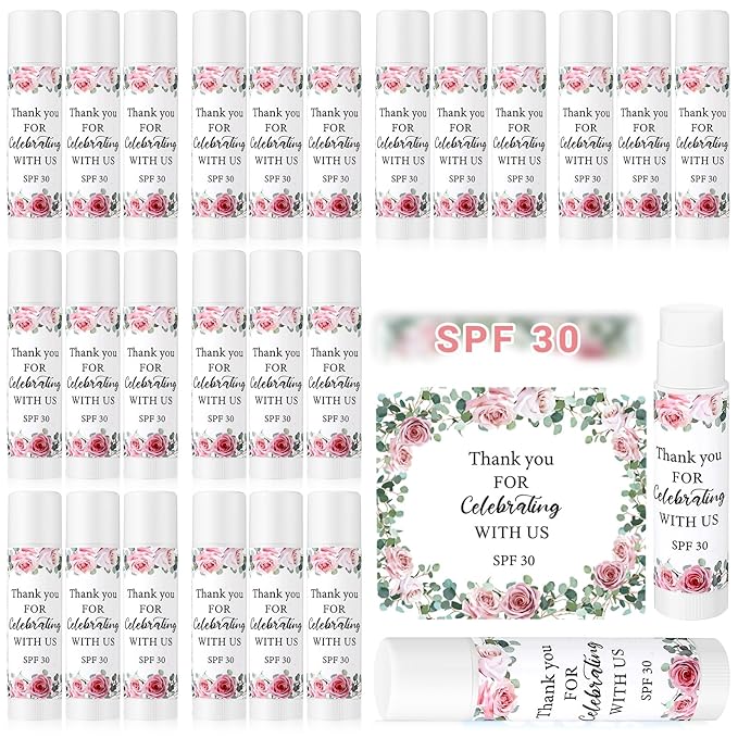 24 Pcs SPF 30 Lip Balm Bulk for Summer Wedding Baby Shower 4th of July Party Sunscreen Lip Balm Sticks Outdoor Travel Sunscreen Care Lip Balm for Thank You Gifts Party Supplies (Floral)-VivaGrace Women