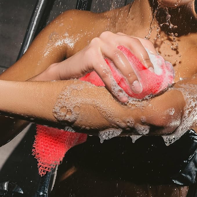 UJFQBH 2 Pieces African Bath Sponge African Net Long Net Bath Sponge Exfoliating Shower Body Scrubber Back Scrubber Skin Smoother,Great for Daily Use (Red)-VivaGrace Women