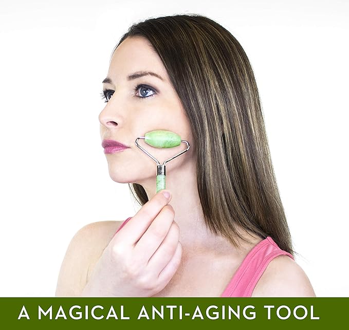 kimkoo Jade Roller and Gua Sha for Face-3 in 1 Kit with Facial Massager Tool,100% Real Natural Jade Stone Anti Aging,Face Beauty Set for Eye Anti-Wrinkle-VivaGrace Women