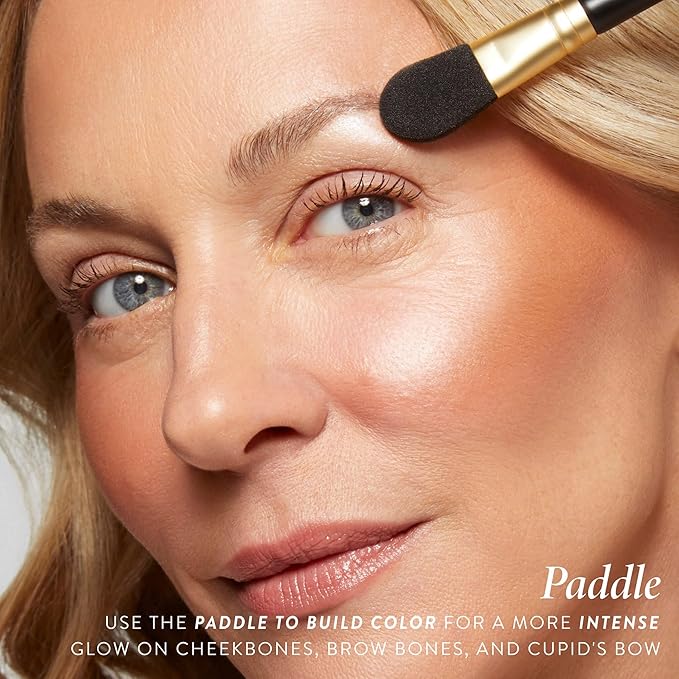 LAURA GELLER NEW YORK Dual-Ended Highlighter Brush - Multipurpose Makeup Brush for Highlighter, Blush, Bronzer and More - Includes Dual-Fiber Vegan Bristles and Satin Paddle for Flawless Application-VivaGrace Women