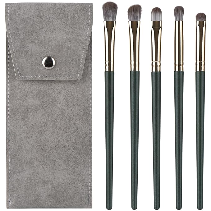 Eyeshadow Makeup Brushes Set with Case 5 PCS Soft Synthetic Hairs Eye Makeup Brushes for Blending Eyebrow Eyeliner Eyeshadow （Green）-VivaGrace Women