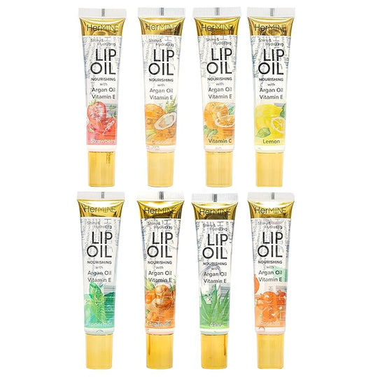 HerMINE Hydrating Lip Oil with Argan oil & Vitamin E Clear Long Lasting Nourishing Lip Oils Moisturizing Gel Multi-Packs Softening Clear Oil-VivaGrace Women