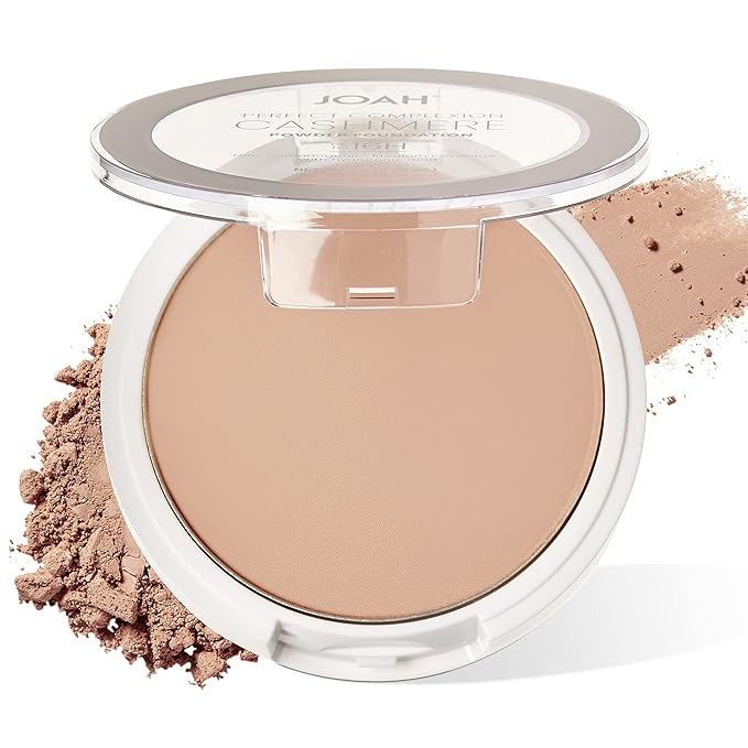 JOAH Perfect Complexion Cashmere Powder Foundation, Medium Face Coverage, Matte Finish, Korean Makeup, Compact Design For Oily & All Skin Types, 16 Hour Wear, Fair with Neutral Undertones-VivaGrace Women