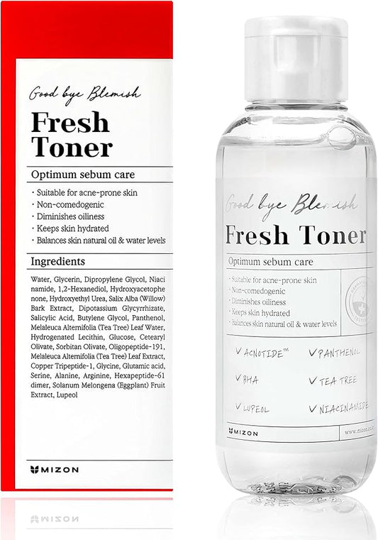 MIZON Goodbye Blemish Fresh Toner, BHA, Niacinamide for Excessive Sebum, Troubled Skin, Acne Treatment, Breakout Treatment, Korean Skincare, Acne Spot Treatment, Smooth Skin (120ml/4.05 fl. oz.)-VivaGrace Women