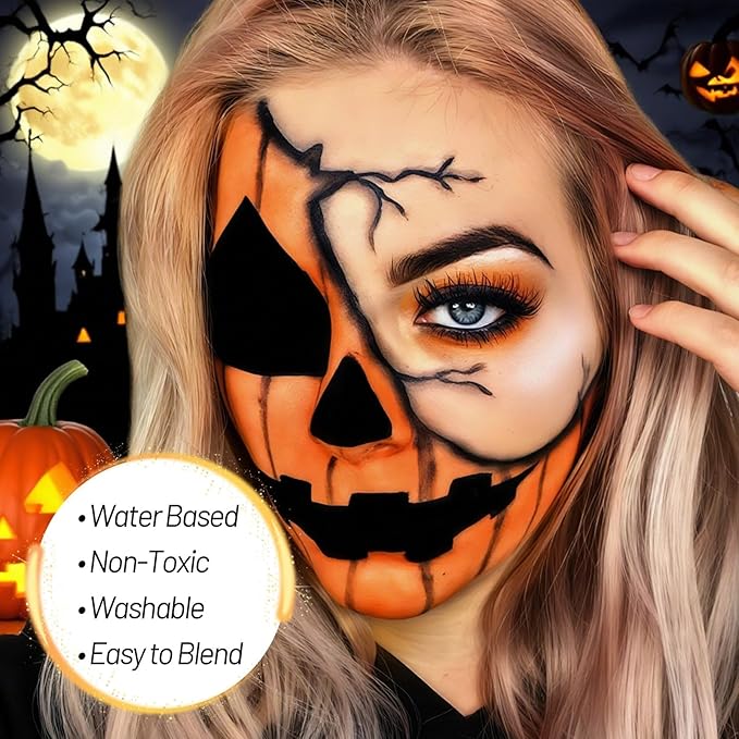 Orange Water Based Face Body Paint, 2.37 OZ Large Tube Full Coverage Face Paint for Tiger Pumpkin Cosplay, Washable Orange Body Painting Cream for Adult Carnival Halloween SFX Makeup-VivaGrace Women