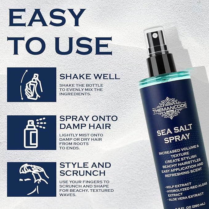 Sea Salt Spray for Men, Texturizing Hairspray, Stocking Stuffers for Man, Surf Spray Adds Instant Volume, Light Hold Thickness, Travel Essentials, Christmas Gift for Men, 8.8 Oz-VivaGrace Women