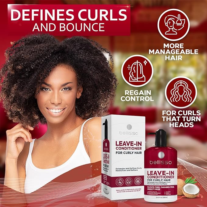 Leave in Conditioner for Curly Hair - Frizz Control for Women and Men - Restores Dry, Damaged and Wavy Hair - Detangler Cream and Sulfate Free Anti Static Moisturizer Treatment with Shea Butter-VivaGrace Women