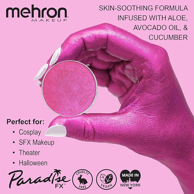 Mehron Makeup Paradise Makeup AQ Refill Size | Stage & Screen, Face & Body Painting, Cosplay, Halloween | Water Activated Face Paint, Body Paint, Cosplay Makeup .25 oz (7 ml) (Metallic Fuchsia)-VivaGrace Women