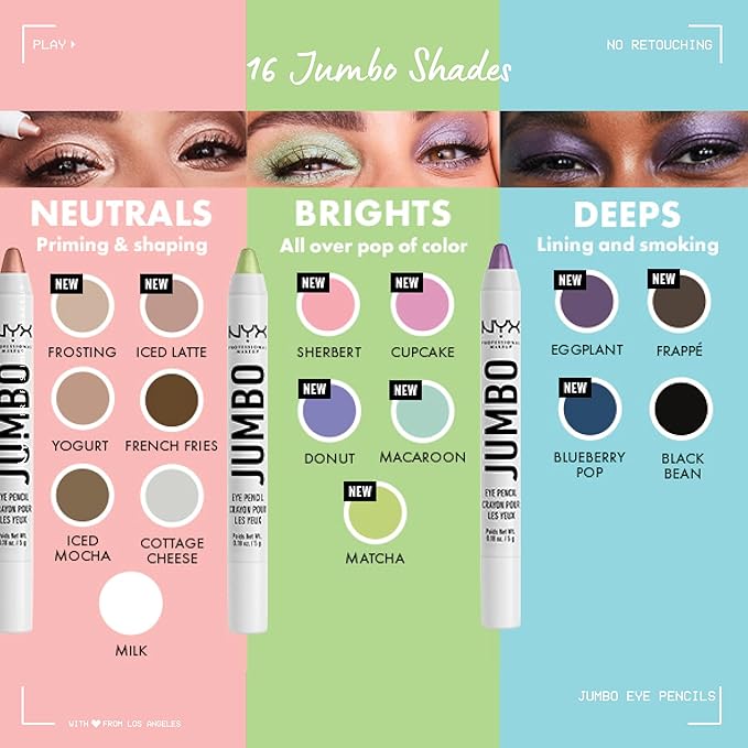 NYX PROFESSIONAL MAKEUP Jumbo Eye Pencil, Blendable Eyeshadow Stick & Eyeliner Pencil - Milk & Black Bean (2-Pack)
