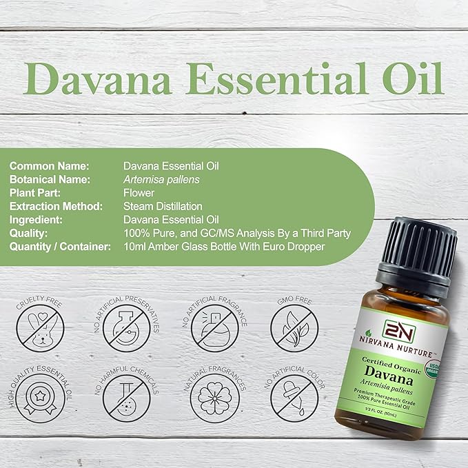 Davana Essential Oil USDA Certified Organic 100% Pure Premium Therapeutic Grade, Undiluted - Aromatherapy Diffuser for Calm and Relaxation, Skin Care, Hair Care-VivaGrace Women