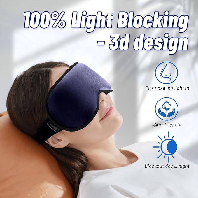 Cooling Gel 3D Sleep Eye Mask-Weighted Blackout Sleep Mask & Cold Compress for Dark Circles, Dry Eyes, and Puffiness - Comfortable, Eyelash-Friendly, Reusable for Relaxing Sleep -Blue-VivaGrace Women