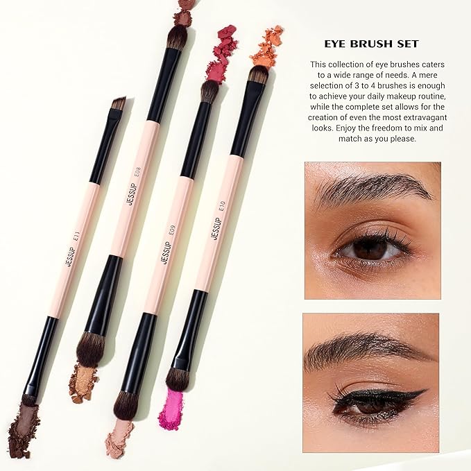 Jessup Makeup Brushes Set with Makeup Sponge, 7pcs Double Sided Makeup Brushes for Foundation Concealer Blush Eyeshadow Contour Bronzer Powder Blending Eyebrow Eyeliner with Gift Box, T506-VivaGrace Women