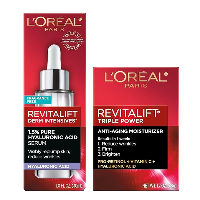 L'Oreal Paris Revitalift 1.5% Pure Hyaluronic Acid Face Serum + Triple Power Anti-Aging Face Moisturizer, 1 kit-VivaGrace Women