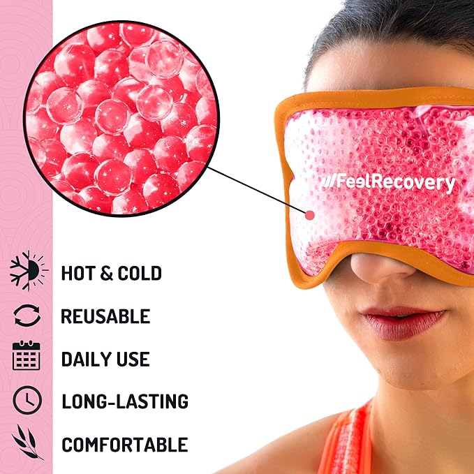 Cooling Gel Eye Mask for Puffy Eyes (8x4 in) - Reusable Cold Compress Pack for Dry Eyes, Tired Eyes, Headaches, Dark Circles - Flexible Golden Gel Beads Hot & Cold Therapy-VivaGrace Women