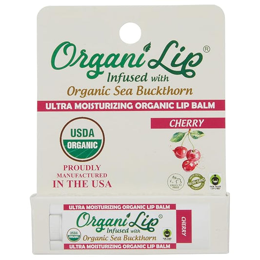 Organic Lip Balm, Cherry Flavor, Ultra Hydrating Lip Moisturizer for Cracked or Dry Lips, Infused With Organic Sea Buckthorn, Oval Shaped Tube, USDA Certified Organic, 1 Pack-VivaGrace Women