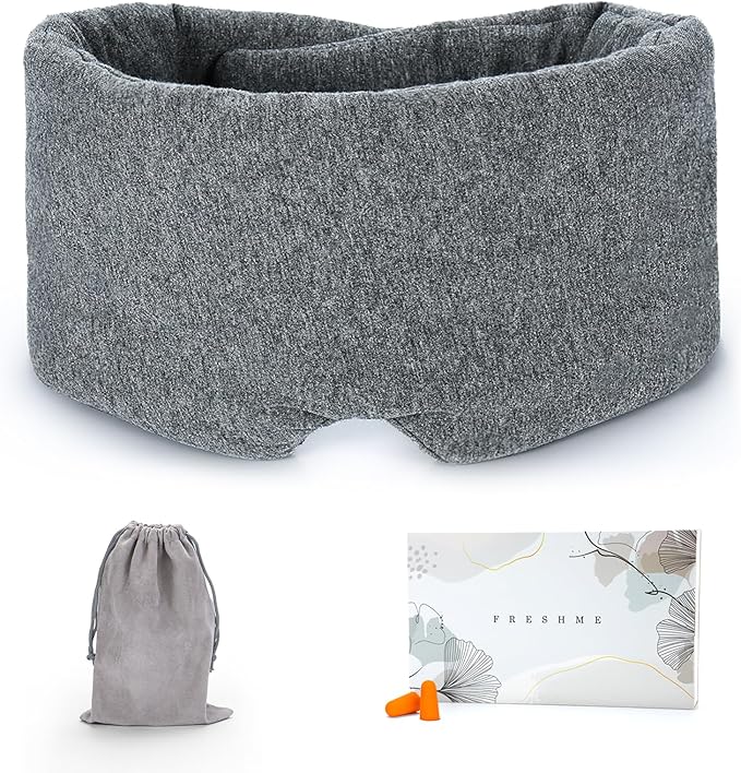 FRESHME Cotton Eye Mask for Sleeping in Gift Box - Soft and Adjustable Extensions Sleep Mask with Earplugs and Pouch for Women and Men, Blackout Cover for Night Travel Relaxation-VivaGrace Women
