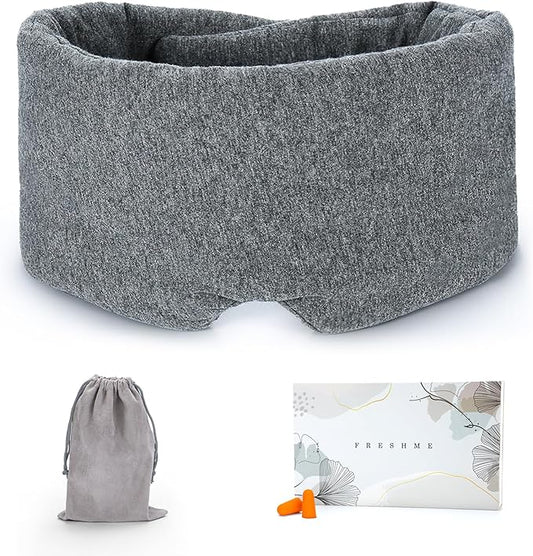 FRESHME Cotton Eye Mask for Sleeping in Gift Box - Soft and Adjustable Extensions Sleep Mask with Earplugs and Pouch for Women and Men, Blackout Cover for Night Travel Relaxation-VivaGrace Women