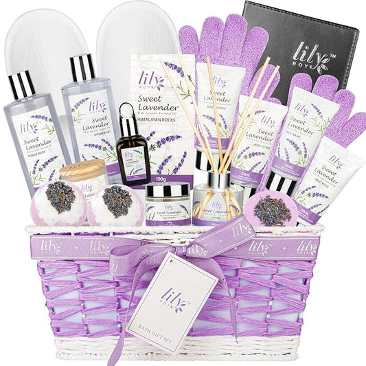 Mothers Day Gift for Mom - Relaxing 18-Piece Bath and Body Basket for Women Lavender Spa Gift Basket Set Bath Collection with Bath Bomb | Christmas, Birthday, Perfect Spa Present for Her All Occasions-VivaGrace Women
