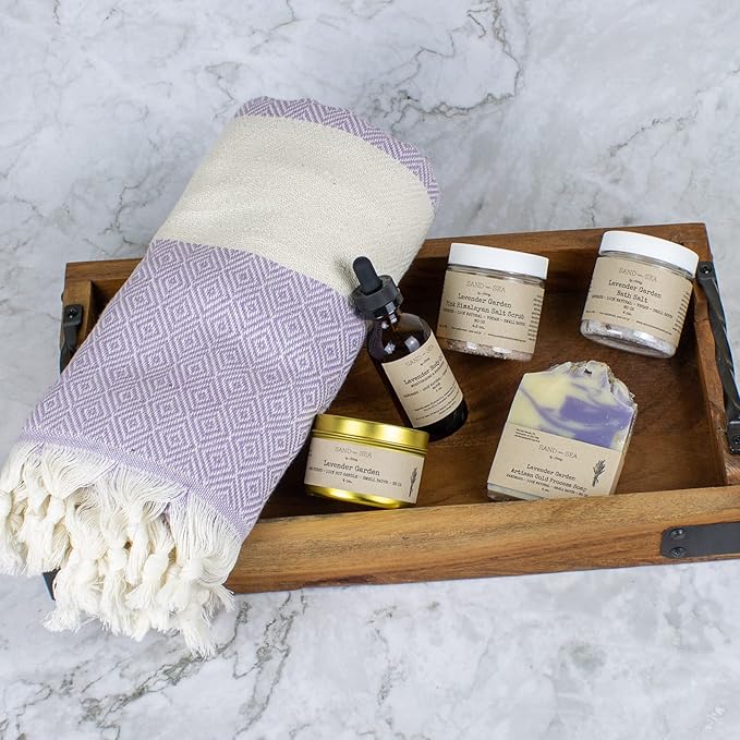 Birthday Gift Baskets for Women, Handmade Lavender Gift Box, Natural Relaxing Spa Self Care Package for Woman 13 Pc, Spa Gifts for Women, Gift Basket for Her, Birthday Box (Lavender Garden)-VivaGrace Women