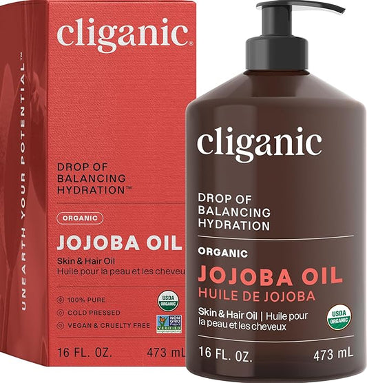 Cliganic Organic Jojoba Oil 16oz with Pump, 100% Pure | Bulk, Moisturizing Oil for Face, Hair, Skin & Nails | Natural Cold Pressed (Packaging May Vary)-VivaGrace Women