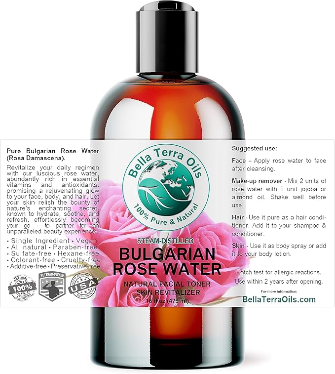 Bella Terra Oils - Rosewater Spray 16 oz - Embrace The Timeless Beauty of Pure Organic Rose Water, Ideal for Skin & Hair, Immerse in Natural Rose Fragrance-VivaGrace Women