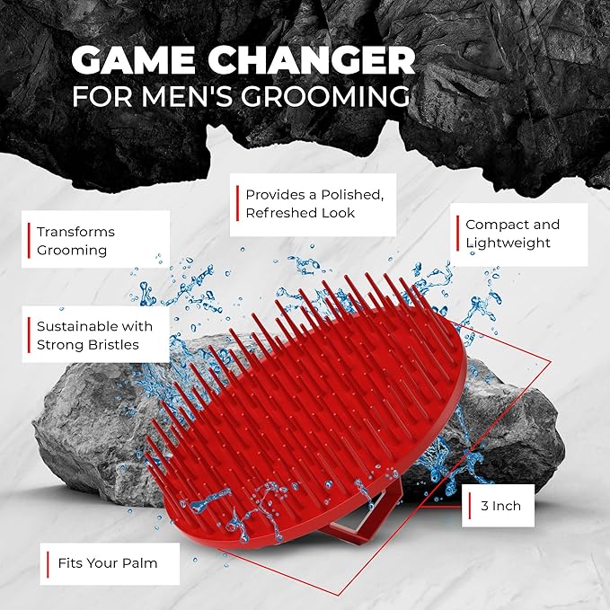 Bossman Scalp Massager & Shampoo Brush (3-inch, Red) – Head Scrubber, Beard Exfoliator & Dandruff Control for Hair & with Firm Bristles-VivaGrace Women