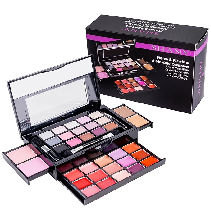 SHANY Fierce & Flawless All-in-One Makeup Set Compact with Mirror, 15 Eye Shadows, 2 Bronzers, 2 Blushes and 15 Lip/Eye Glosses, Makeup Applicators, Premium Giftable Packaging-VivaGrace Women