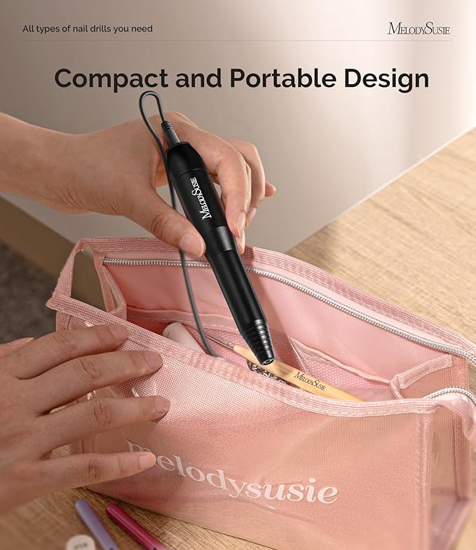 MelodySusie Electric Nail Drill Machine,PC120I Portable Electric Nail File Efile Set for Acrylic Gel Nails, Manicure Pedicure Tool with Nail Drill Bits Sanding Bands Dust Brush, Black-VivaGrace Women