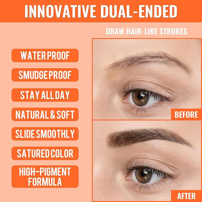 iMethod Eyebrow Pen - Eyebrow Pencil,2-in-1 Eyeliner Dual-Ended Microblading Eyebrow Pencil Long Lasting Waterproof Hair-Like Brow Pencil,with Eyebrow Brush,Eyebrow Pencils for Women,Brown