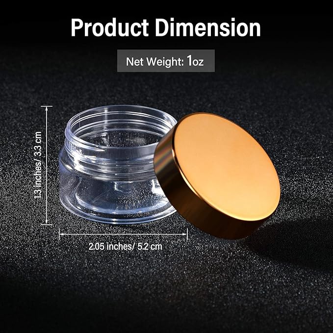 SATINIOR 24 Pieces Empty Clear Plastic Jars with Lids Round Storage Containers Wide-Mouth for Beauty Product Cosmetic Cream Lotion Liquid Butter Craft and Food (Gold Lid,1 oz)-VivaGrace Women