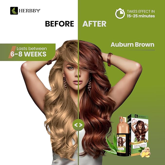 Hair Color Shampoo for Gray Hair Coverage&Color Transform with 9 Herbal Extracts –Long Lasting(6-8 Weeks),Shiny,Evenly Colored,Instant Hair Dye Shampoo&Conditioner,500 Ml (AUBURN BROWN COLOR)-VivaGrace Women