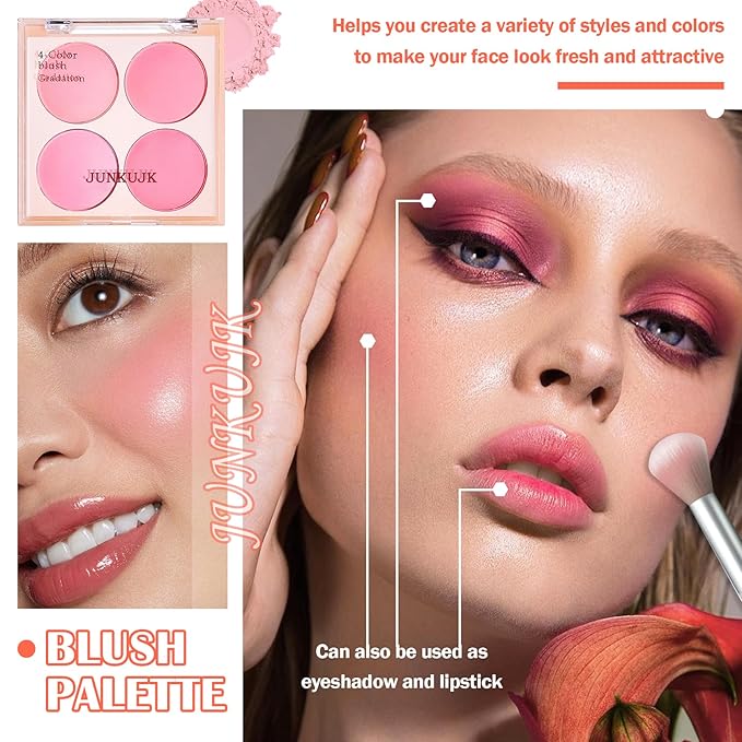 Blush Palette,Shimmer Silky Matte Blush Powder Palette,Professional Cute Face Contour Highlighter Blush Palette with Blush Makeup Brush 01-VivaGrace Women